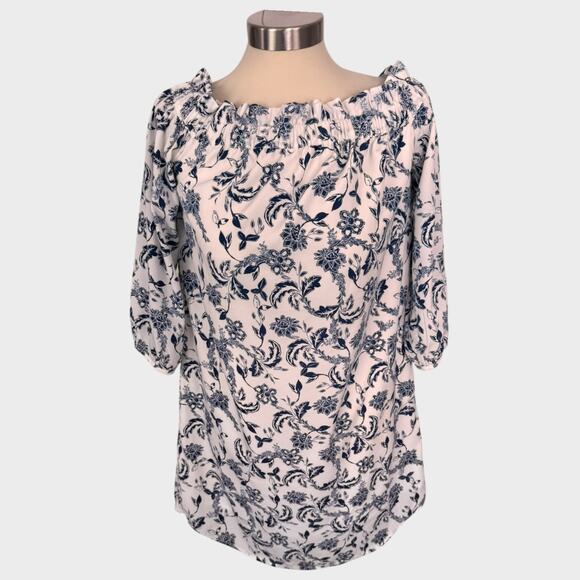 Banana Republic Factory Off the Shoulder Size 2 Navy Blue White Dress - Picture 3 of 9